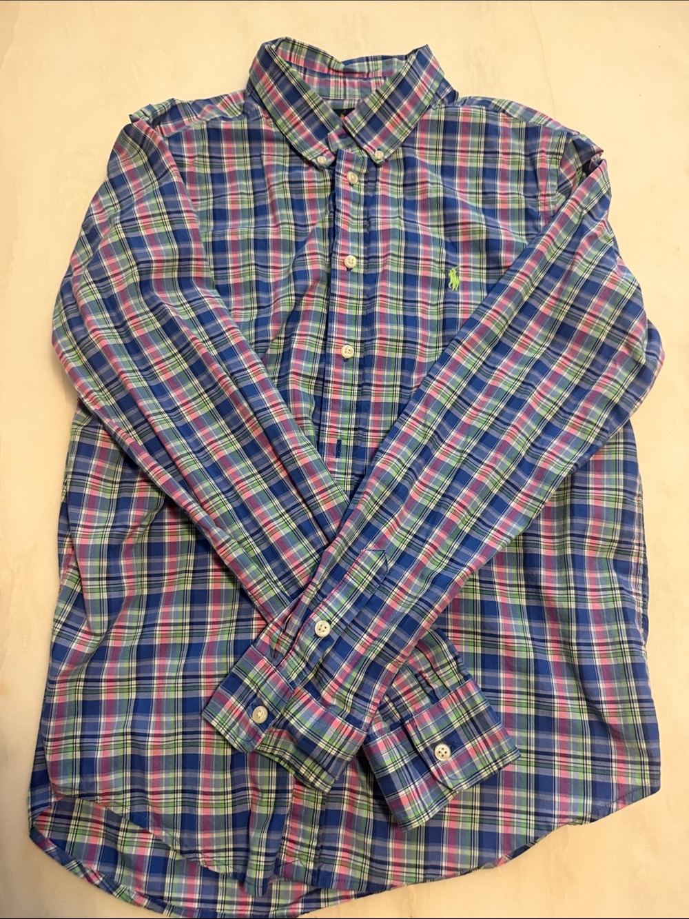 Boys Ralph Lauren Blue, Green & Pink Plaid Button-Down Shirt* rare pattern!